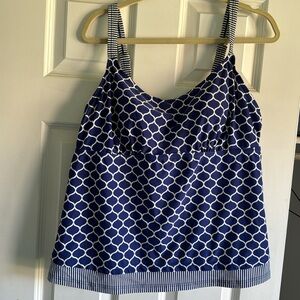 Blue and white tankini top by ocean dream size 18W. Used. Flaws are pictured